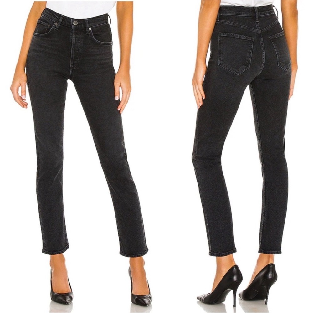 Agolde NWT Women's Riley High Rise Straight Crop Panoramic Black Size 27
